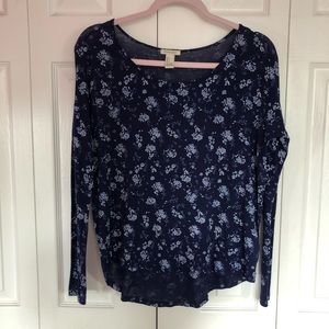 Blue Long Sleeve Floral Top